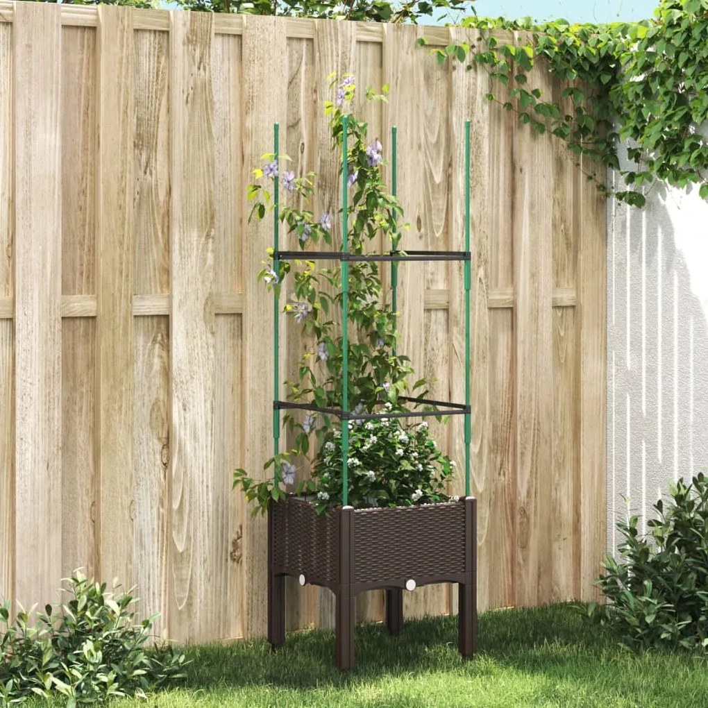 vidaXL Vaso/floreira de jardim c/ treliça 40x40x142,5 cm PP castanho