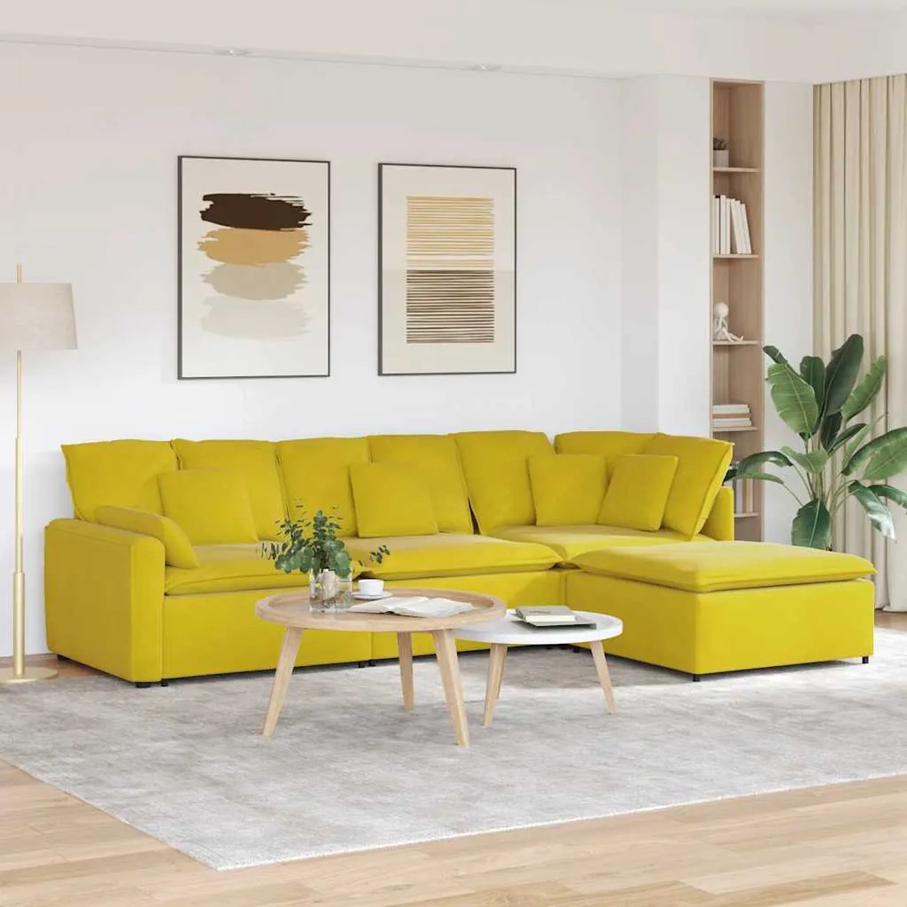 vidaXL Sofá modular com pufes e almofadas veludo amarelo