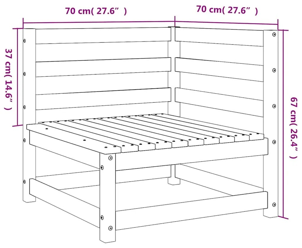 Sofás canto p/ jardim 2pcs 70x70x67cm pinho maciço castanho-mel