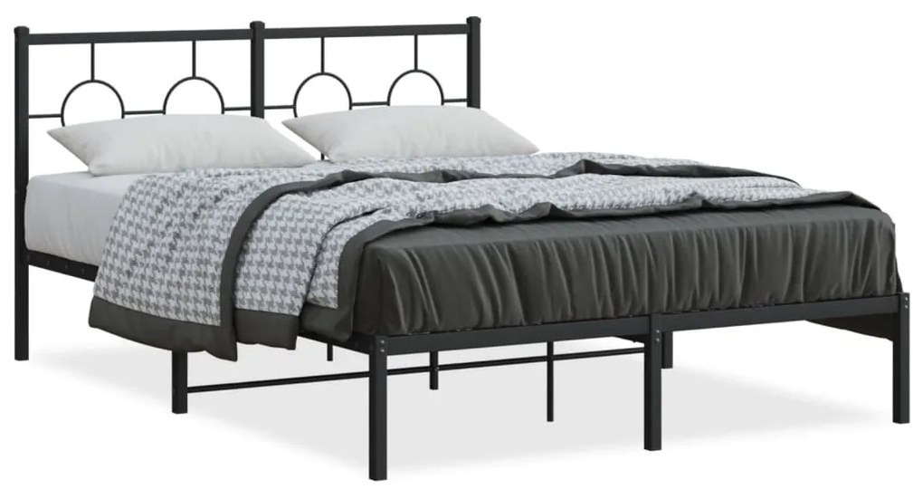 vidaXL Estrutura de cama com cabeceira 135x190 cm metal preto