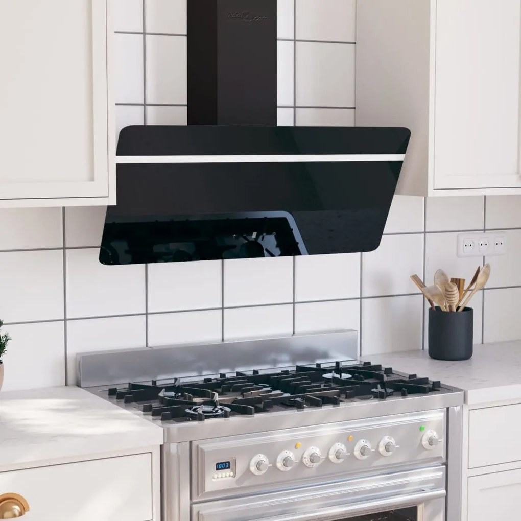 vidaXL Exaustor de parede 90 cm aço e vidro temperado preto