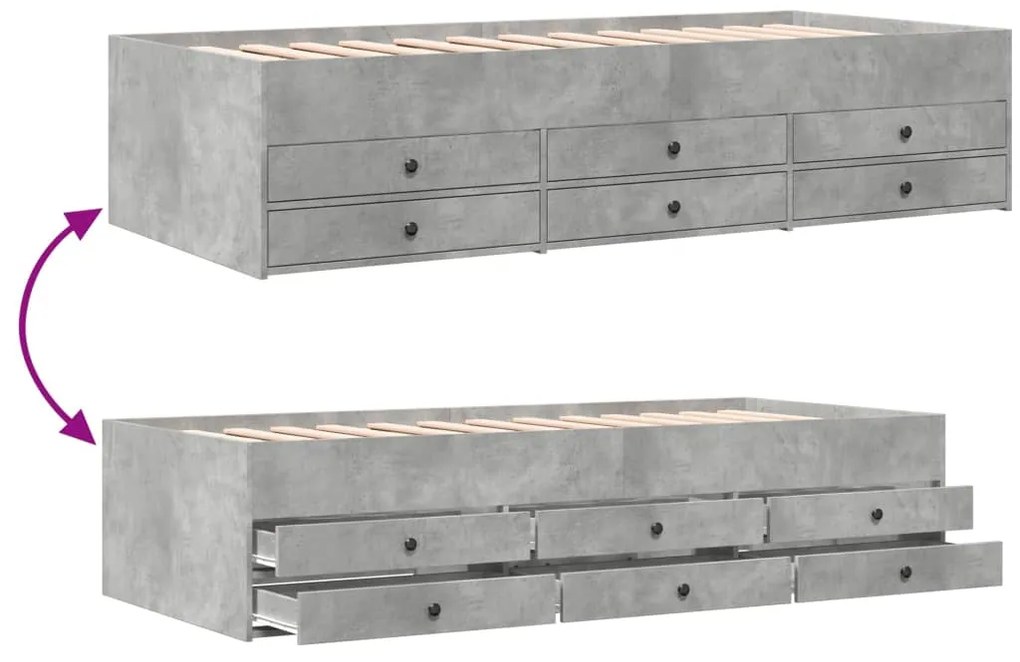 Sofá-cama com gavetas sem colchão 90x190 cm cinzento cimento