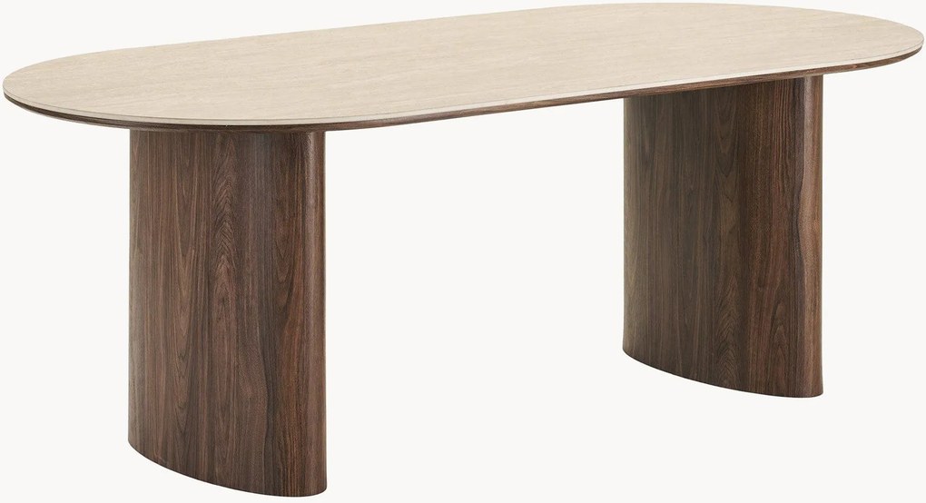 Mesa de jantar oval com tampo de aspeto travertino Delphi, 210 x 100 cm