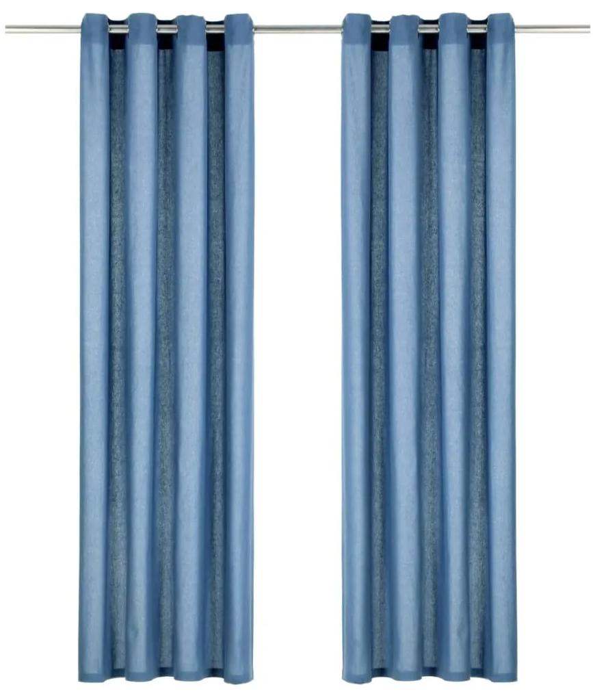 Cortinas com argolas de metal 2 pcs algodão 140x175 cm azul