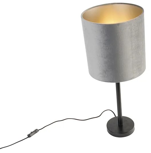 Candeeiro de mesa moderno preto com cúpula cinzenta 25 cm - Simplo Moderno