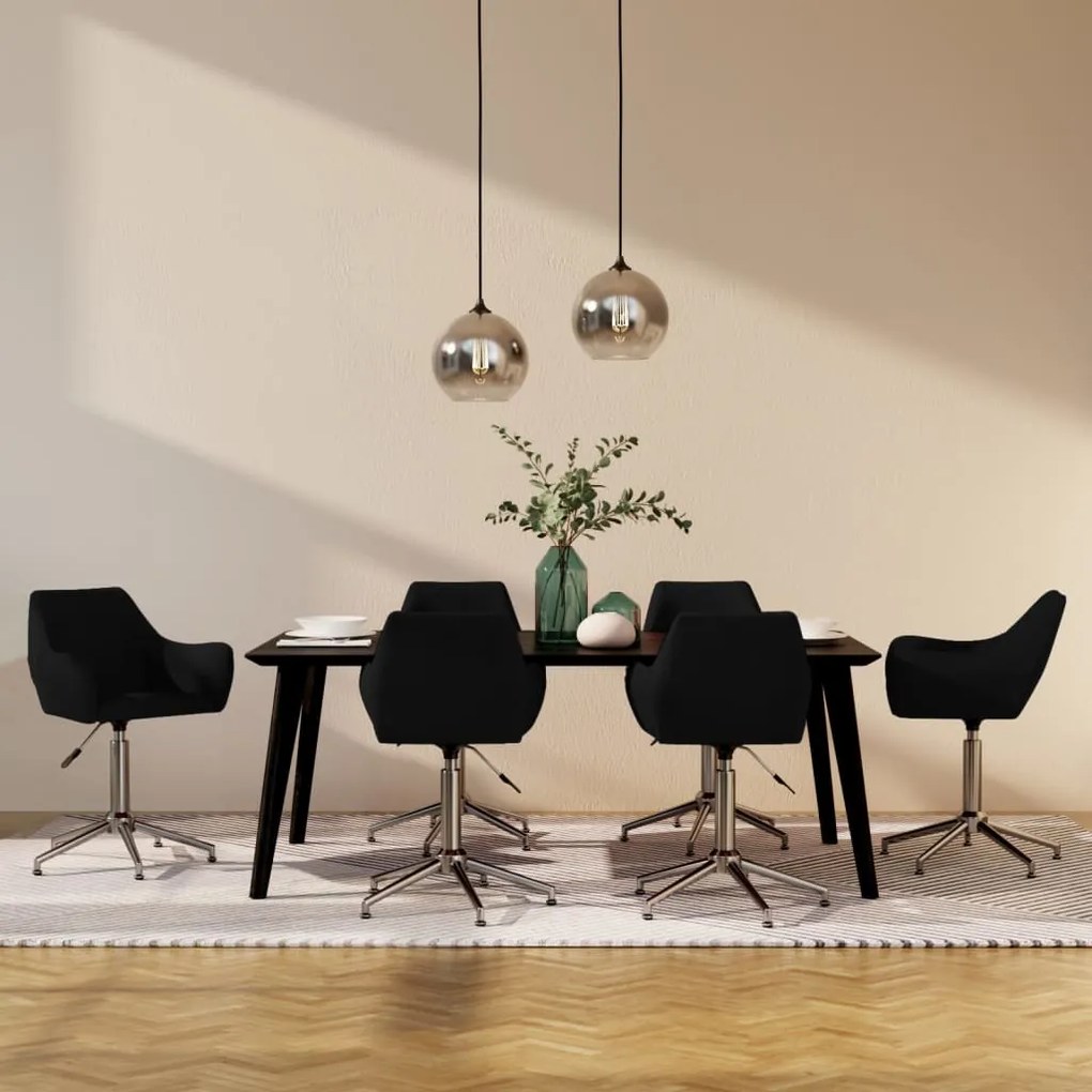 vidaXL Cadeiras de jantar giratórias 6 pcs tecido preto