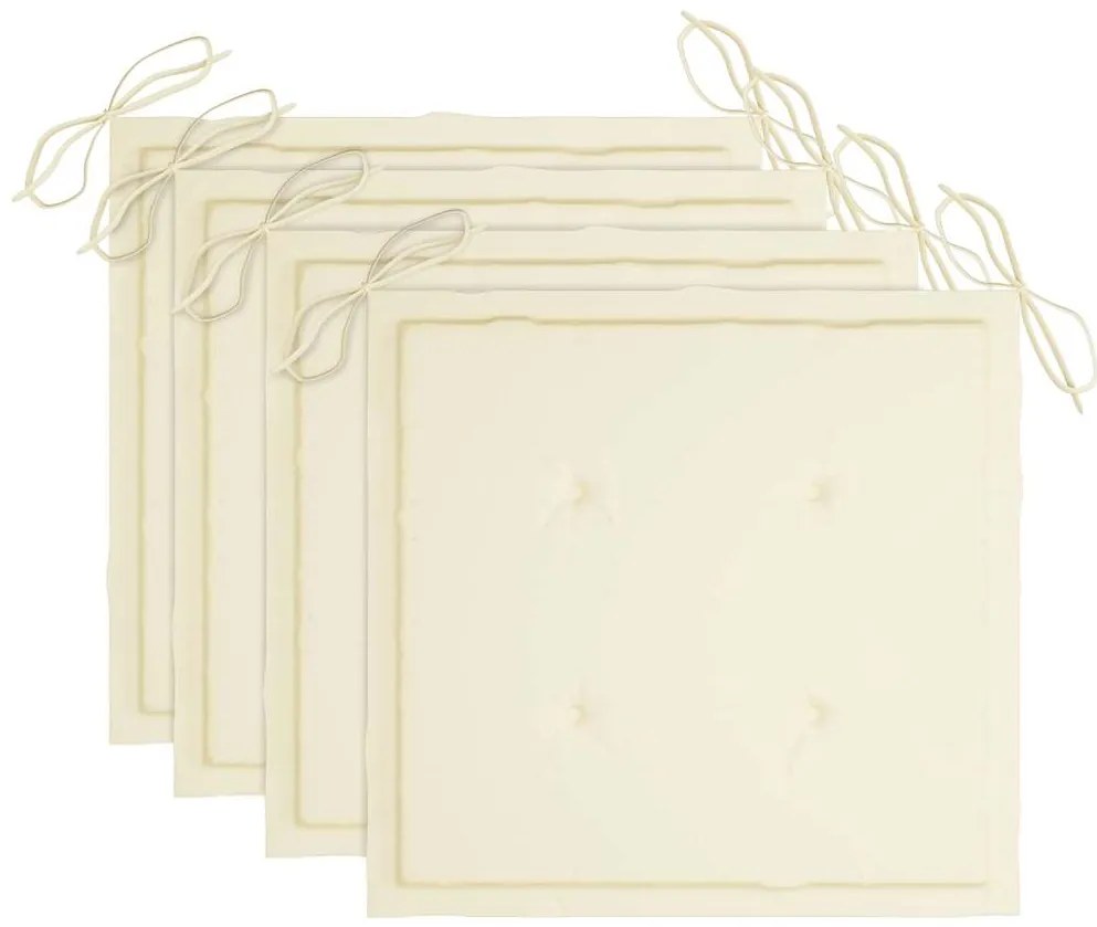 Cadeiras de jardim c/ almofadões creme 4 pcs teca maciça