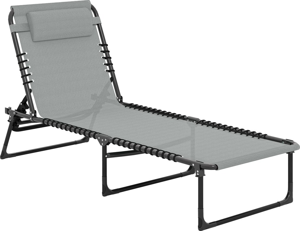 Outsunny Espreguiçadeira Dobrável Revestimento Respirável Estrutura Metálica 189x58x30 cm Cinza Claro | Aosom Portugal