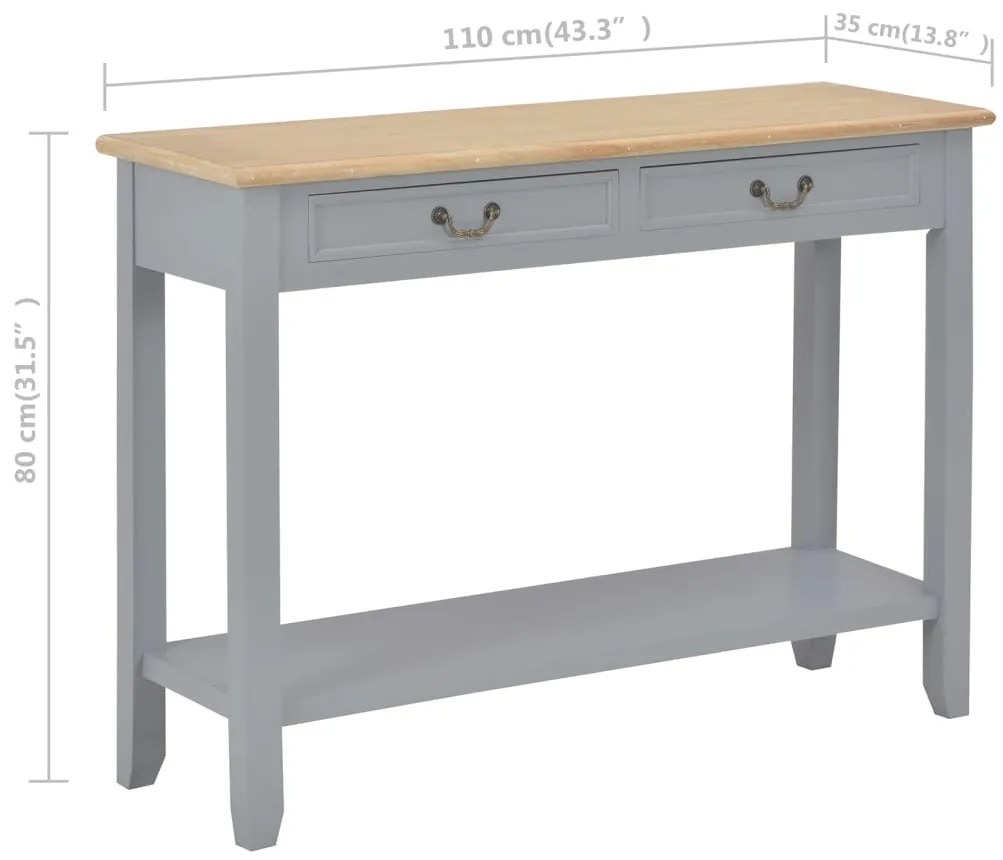 Mesa consola 110x35x80 cm madeira cinzento