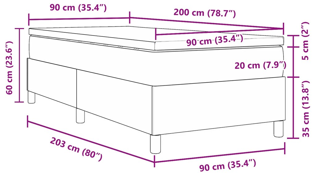 Cama Box com Colchão Cinza 90x200 cm Tecido de Corduroy