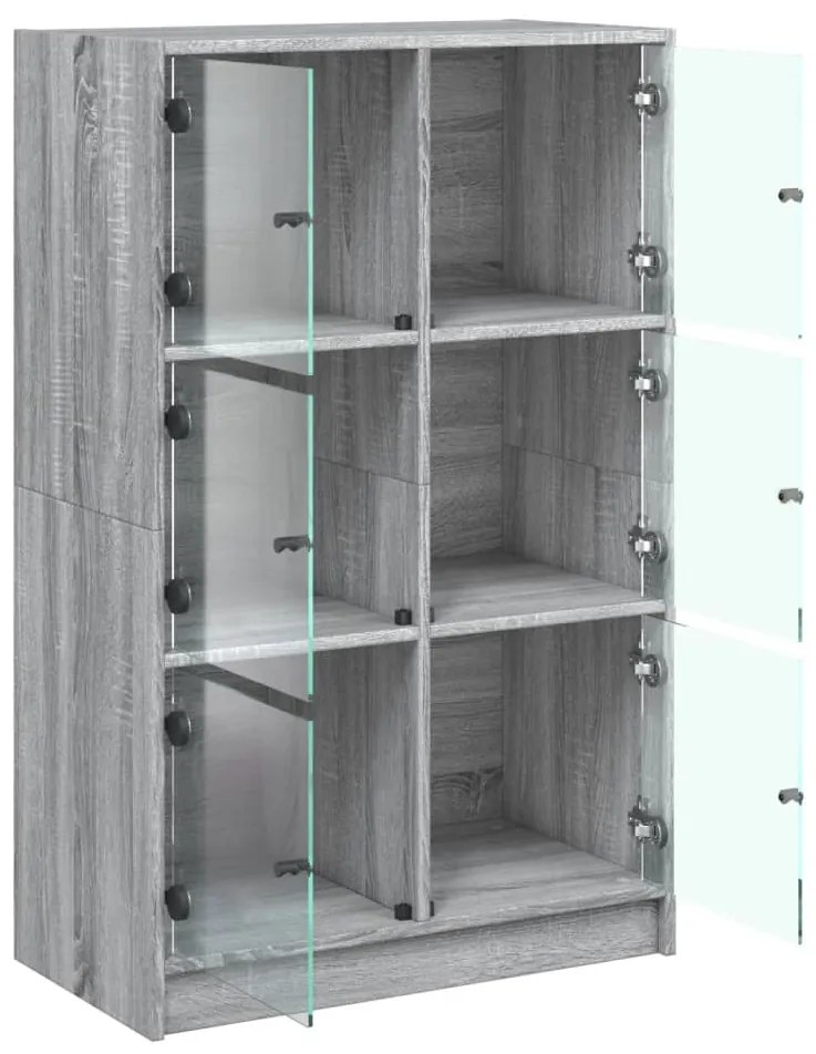 Armário alto com portas derivados de madeira cinzento sonoma