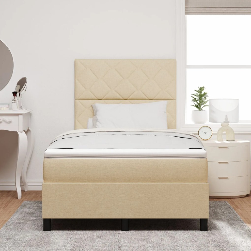Cama com Caixa de Molas e Colchão & LED Creme 120x200 cm Tecido