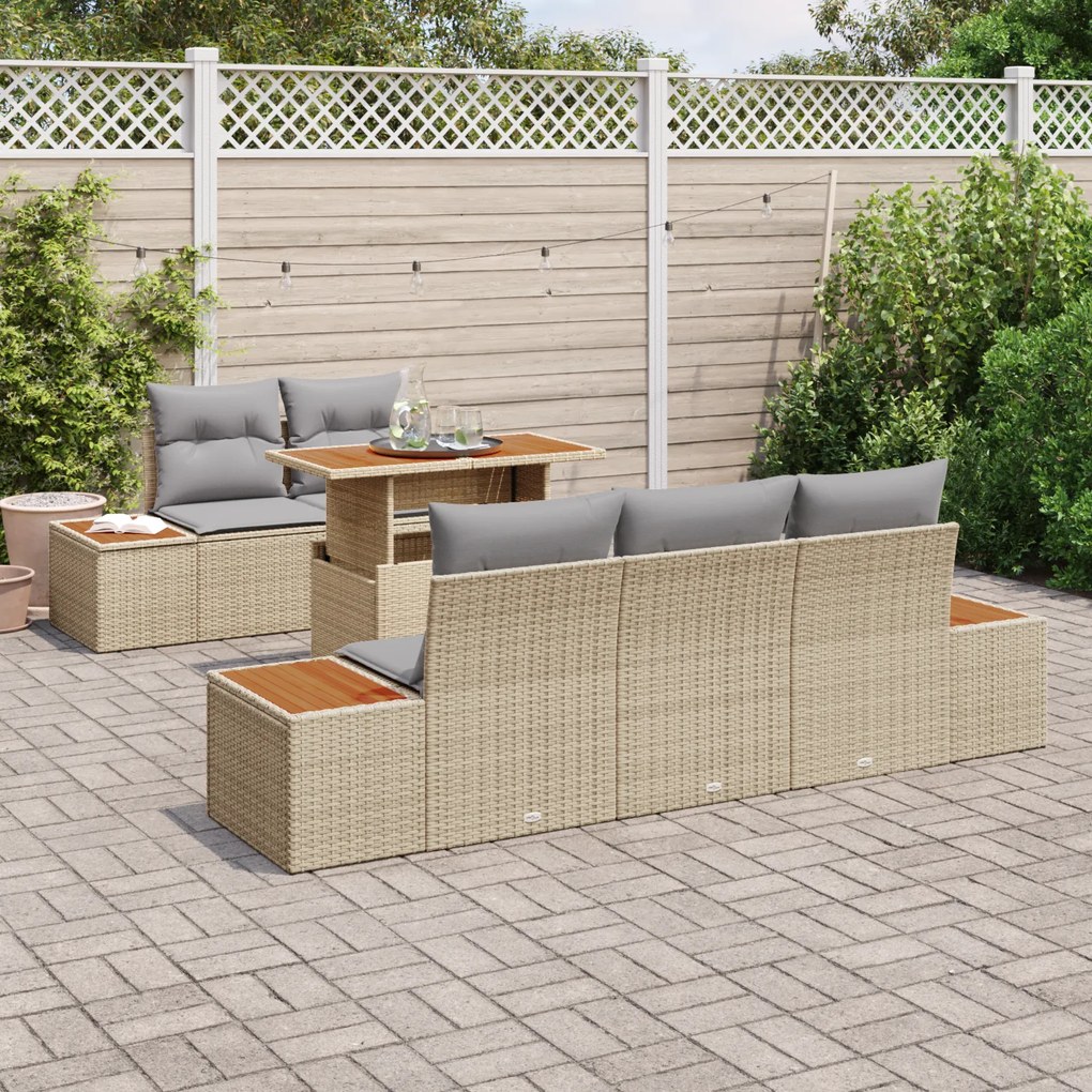 Conjunto de Sofá de Jardim vidaXL 6 Peças com Almofadas Bege Rattan Si