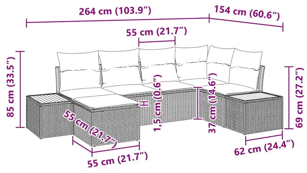 Conjunto de Sofá de Jardim 6 Peças com Almofadas Bege Rattan Sintético