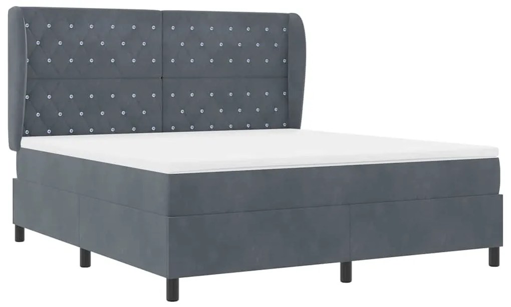 Cama Box com Colchão Cinza Escuro 180x200 cm em Veludo