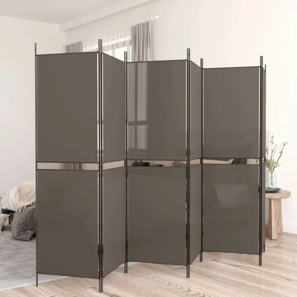 vidaXL Divisória/biombo com 6 painéis 300x200 cm tecido antracite
