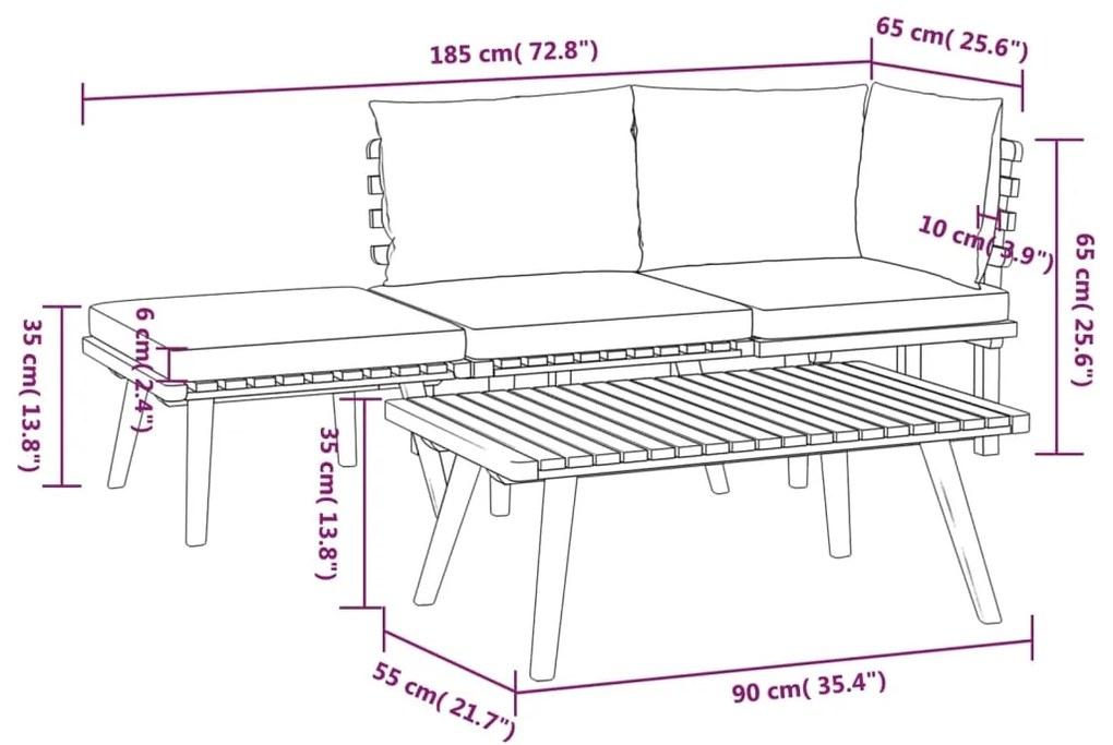 4 pcs conj. lounge jardim c/ almofadões madeira acácia maciça
