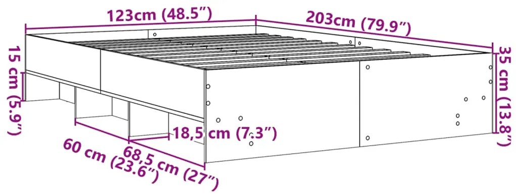 Estrutura de cama 120x200 cm derivados de madeira cinza sonoma