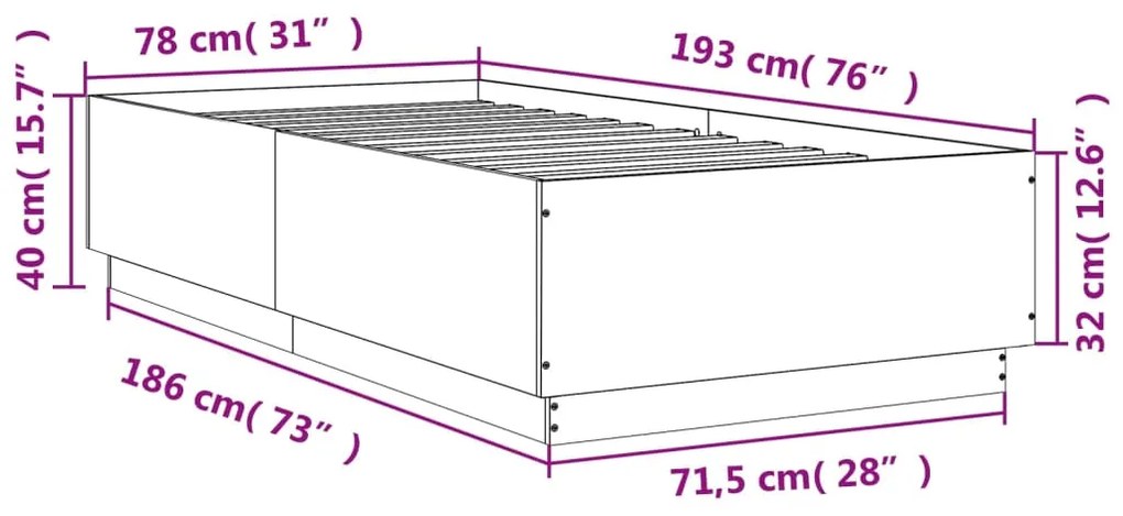 Estrutura de cama 75x190 cm derivados de madeira branco