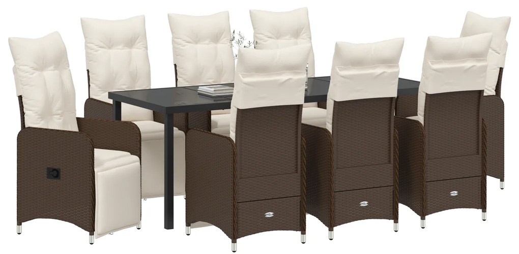 Conjunto de Jantar de Jardim com 9 Peças e Almofadas Castanhas Rattan