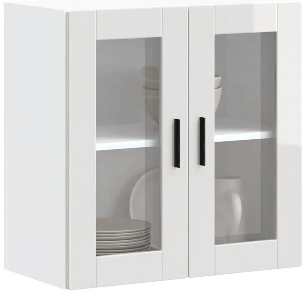Armário de parede cozinha porta vidro Porto branco alto brilho