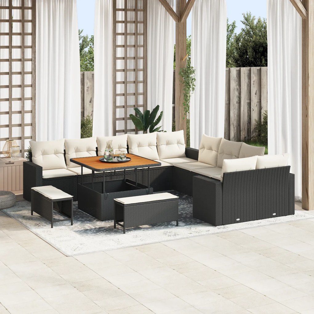 Conjunto de Sofá de Jardim vidaXL 13 Peças com Almofadas Preto Polirat