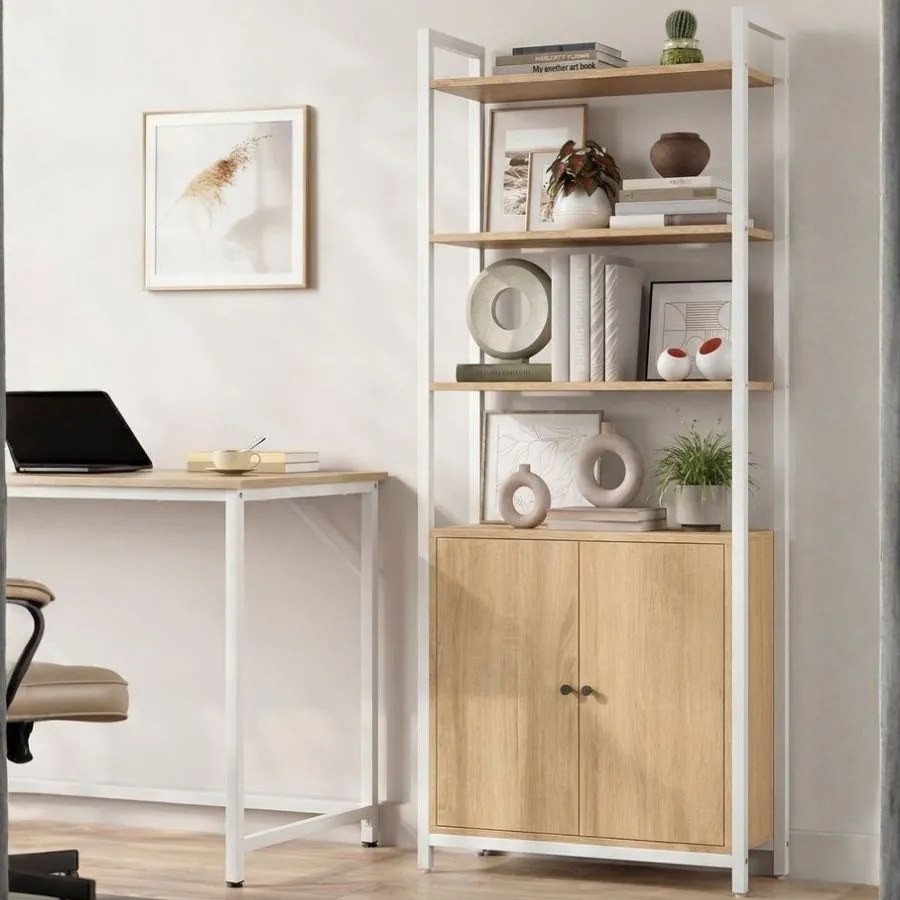 Estante com 6 prateleiras ajustáveis, 24 x 60 x 159,5 cm, cor carvalho dourado - branco