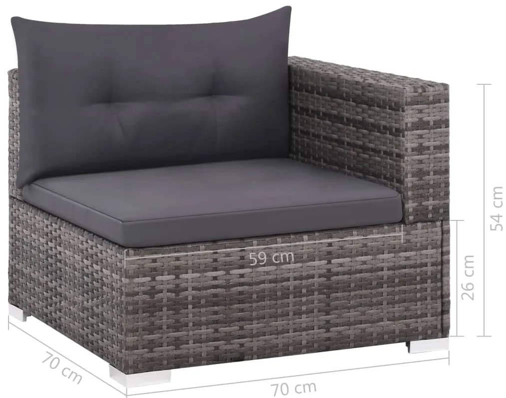3 pcs conjunto lounge de jardim c/ almofadões vime PE cinzento