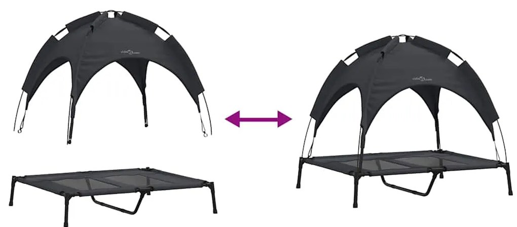 Cama Elevada para Cão com Toldo Removível Preta L Aço