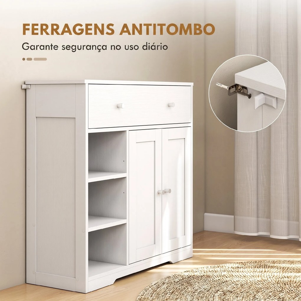 Armário de Casa de Banho Estreito com Gaveta 2 Portas e 3 Prateleiras Abertas 80x30x80,2 cm Branco Texturado