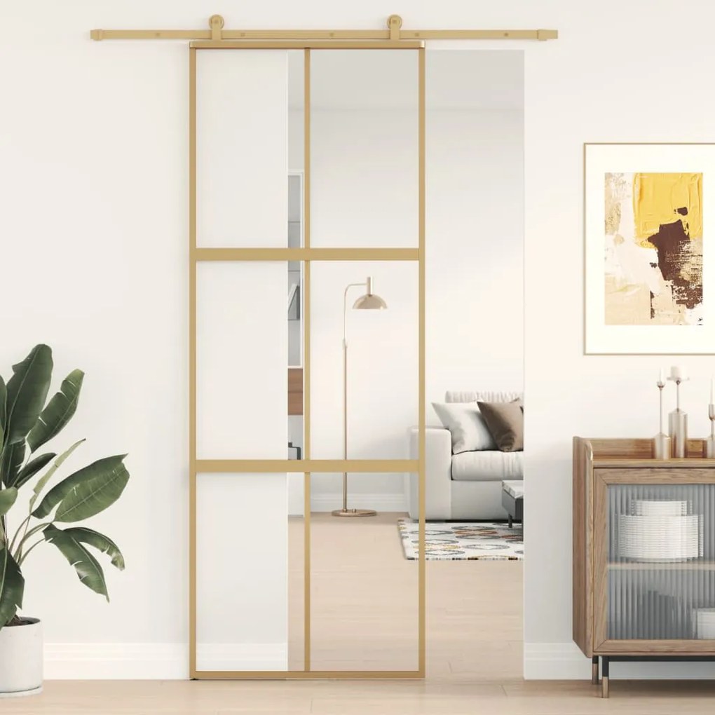 Porta deslizante 76x205 cm vidro ESG/alumínio dourado