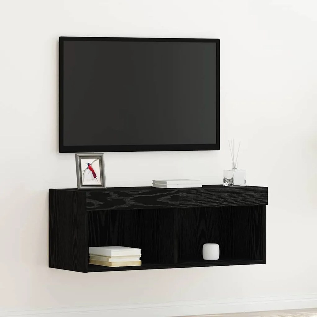 Armário de TV vidaXL com luzes LED Carvalho Preto 80x30x30 cm