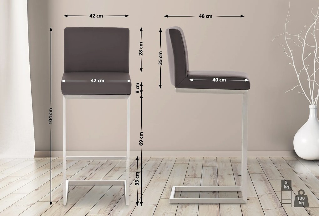 Banco de bar Paros em couro sintético 42 x 104 x 48 cm Castanho