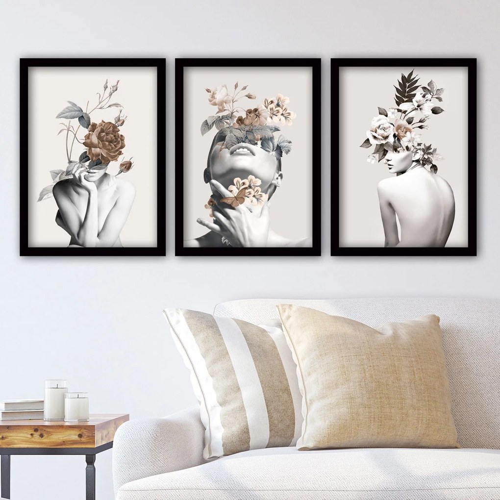 Pintura Decorativa em Moldura (3 Peças) 3SC06 – Multicolor – 35 x 45 c