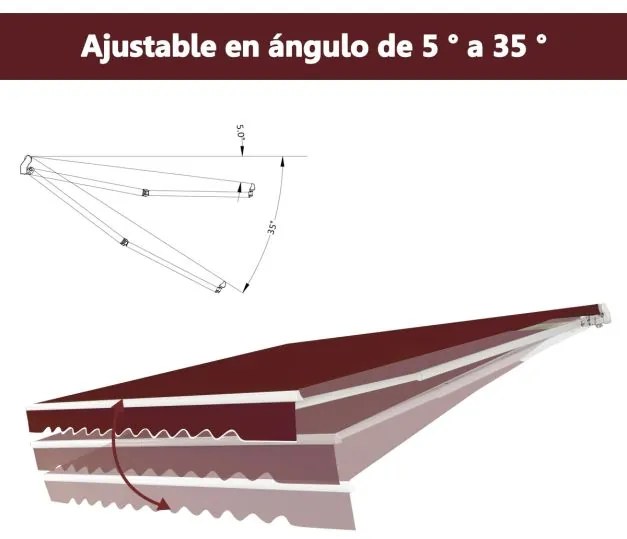 Toldo retrátil 3 x 2,5 m em alumínio com manivela e poliéster impermeável para exterior Cor de Vinho