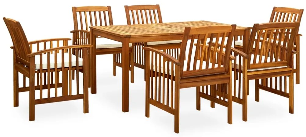 7 pcs conjunto de jantar p/ jardim c/ almofadões acácia maciça