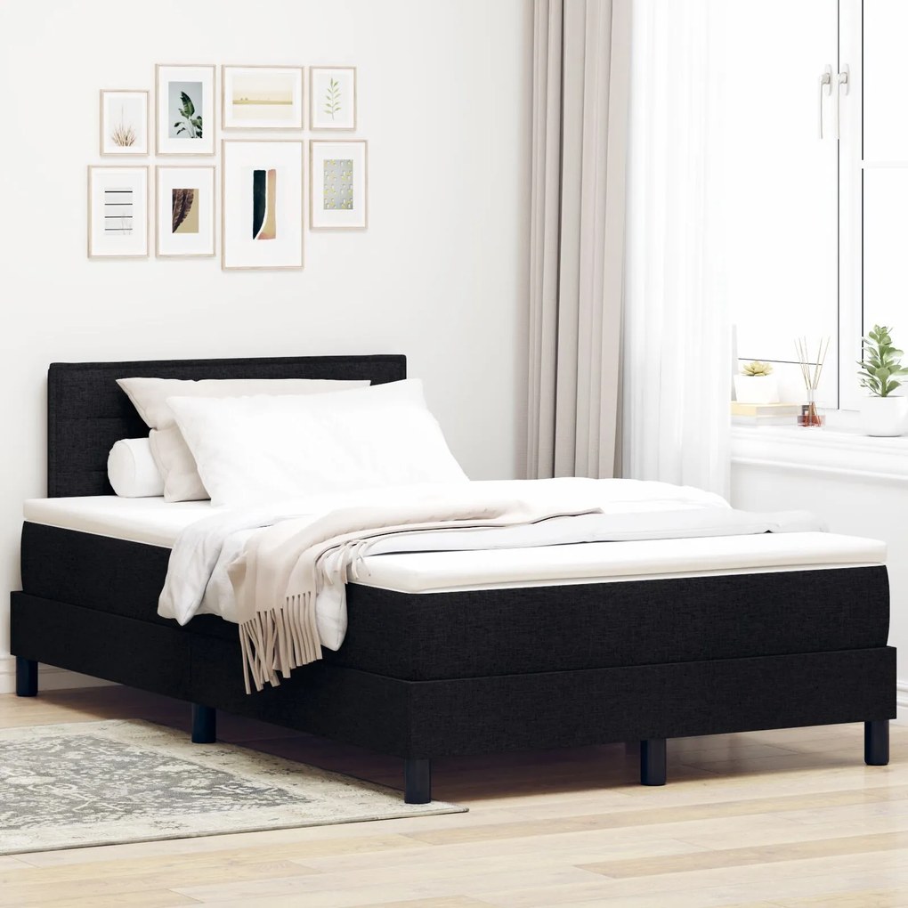 Cama Box com Colchão & Luz LED Preta 120x190 cm Tecido