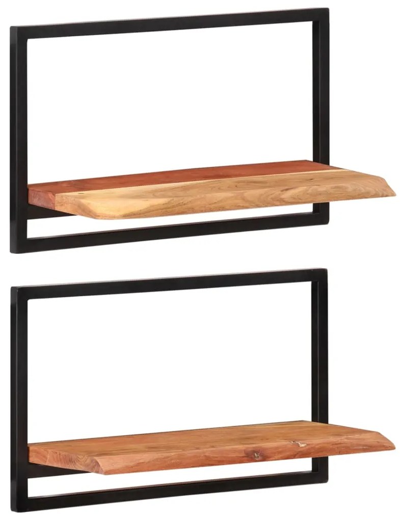 338459 vidaXL Prateleiras de parede 2 pcs 60x25x35 cm acácia maciça e aço