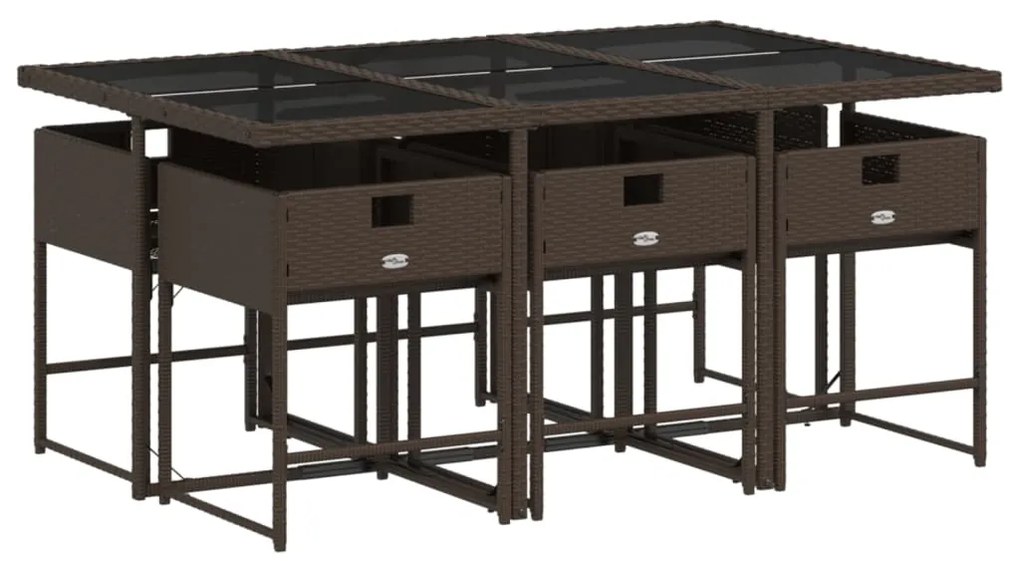 7 pcs conjunto jantar p/ jardim c/ almofadões vime PE castanho
