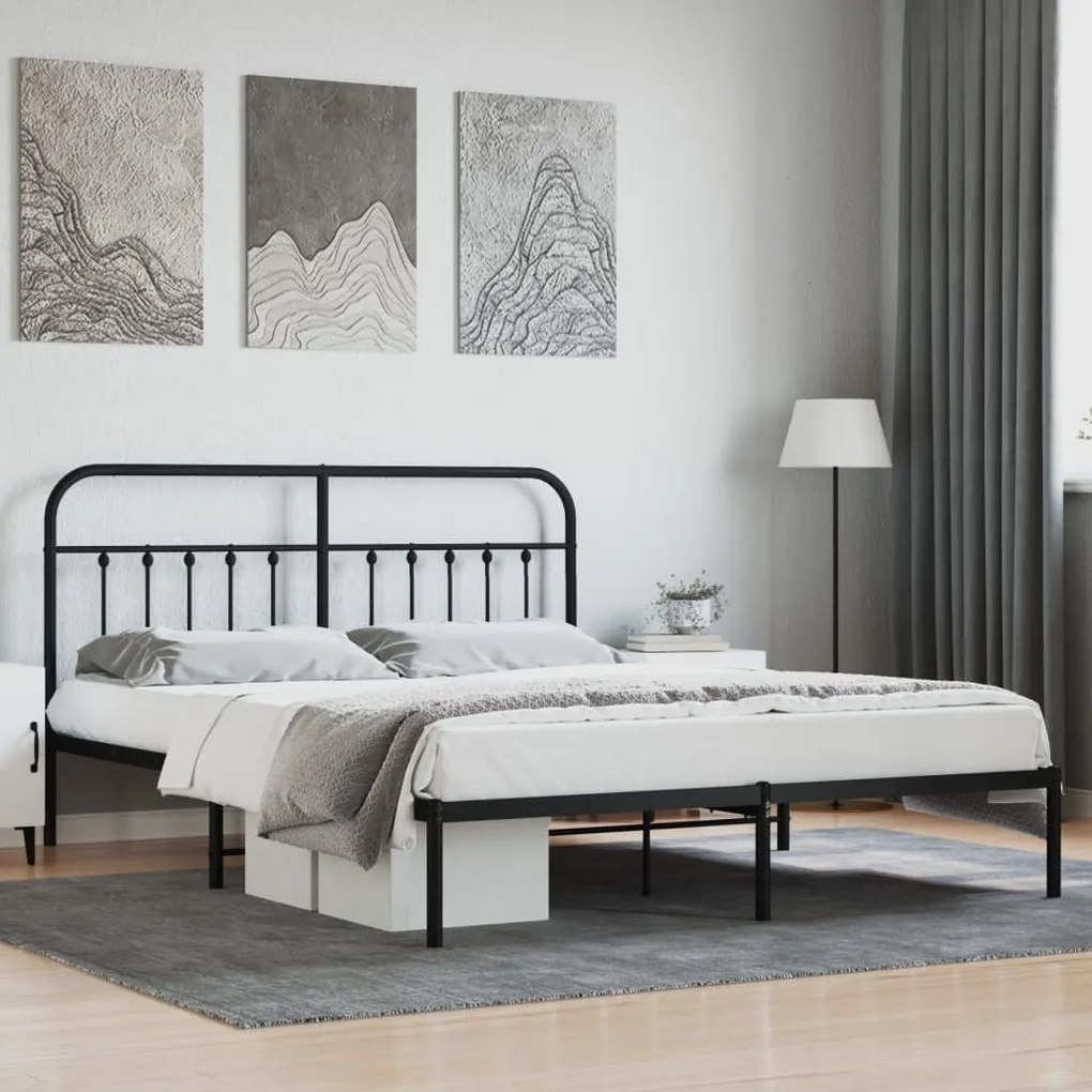 vidaXL Estrutura de cama em metal com cabeceira 180x200 cm preto