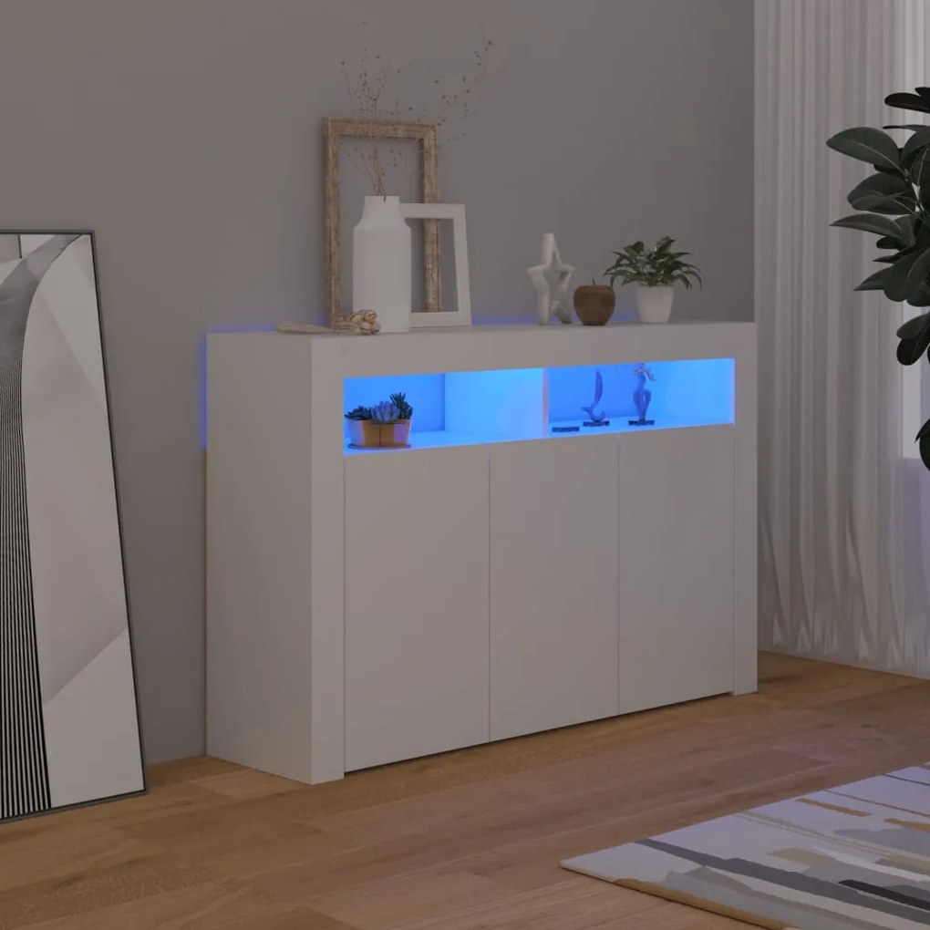 804337 vidaXL Aparador com luzes LED 115,5x30x75 cm branco