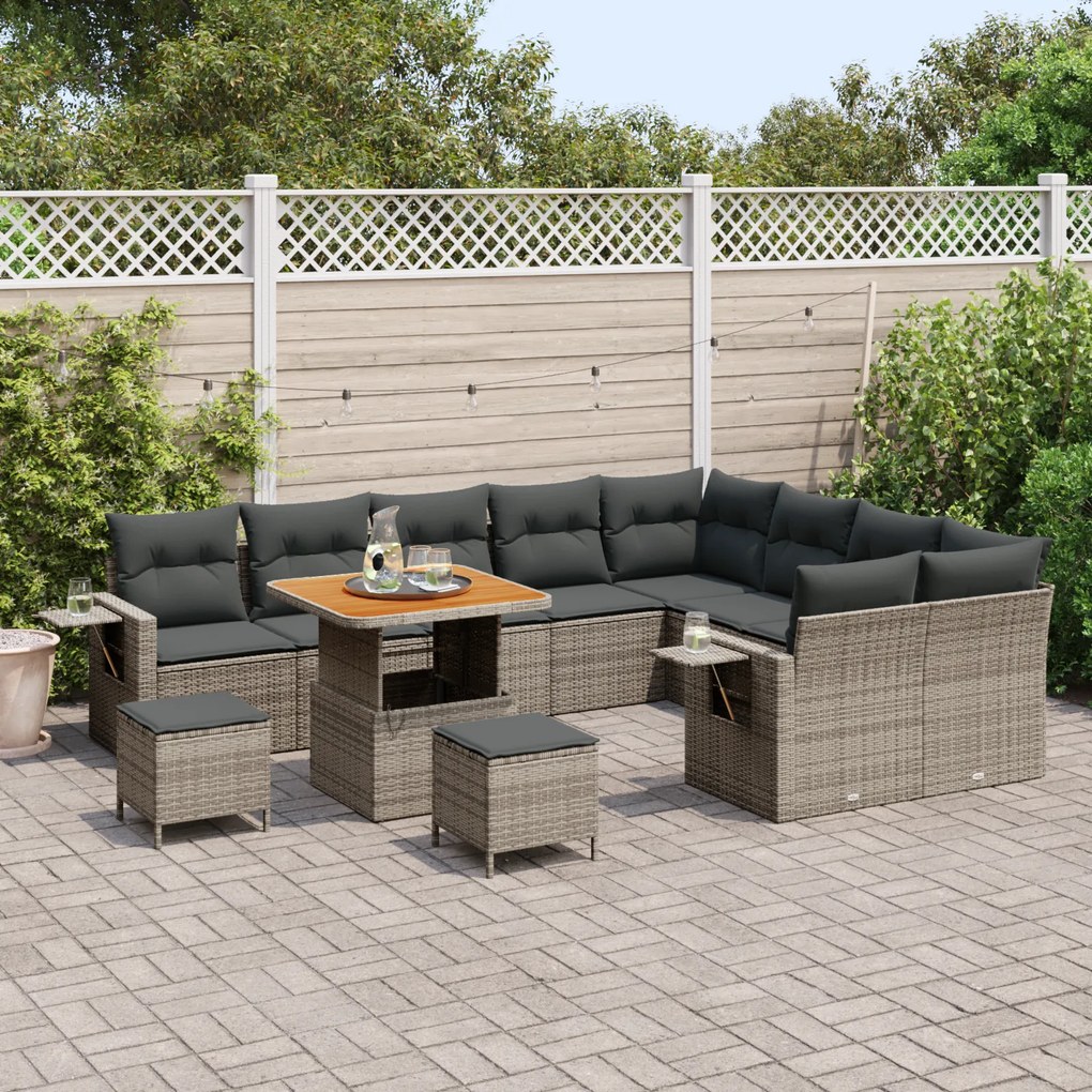 Conjunto Sofá Jardim vidaXL 12 Peças Almofadas Cinza Rattan Polímero A