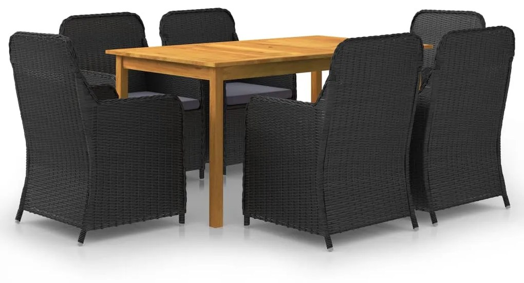 vidaXL 7 pcs conjunto de jantar para jardim preto