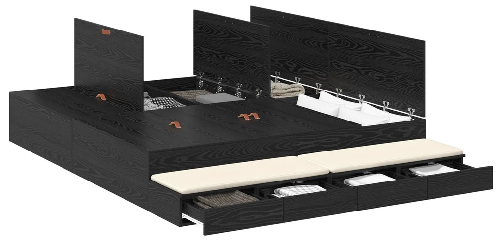 Estrutura de Cama Armazenamento Carvalho Preto 180x200 cm