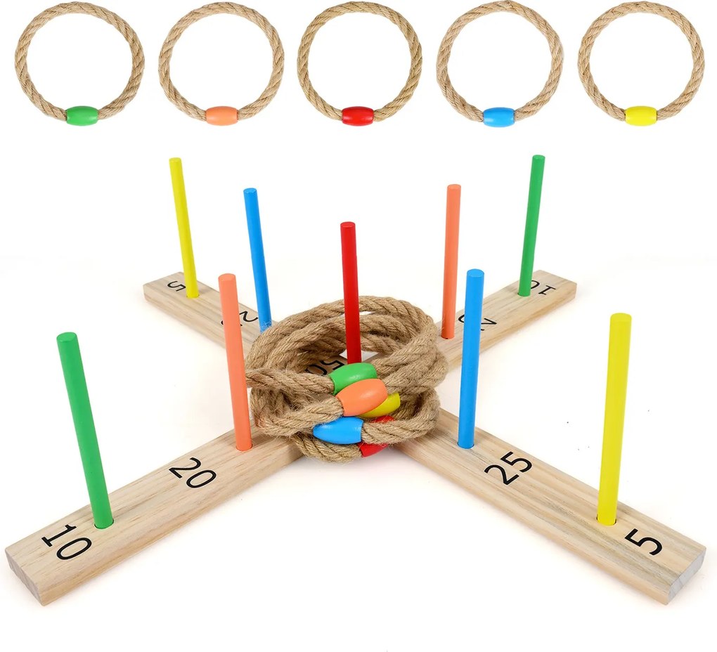 Conjunto de Lançamento de Argolas Infantil, 50 x 50 x 14 cm, Montagem sem Ferramentas, Natural