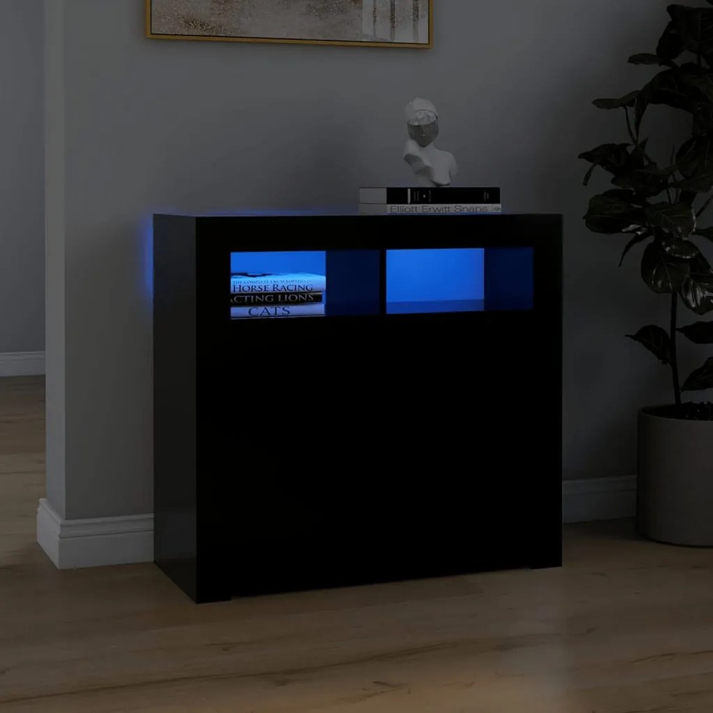 vidaXL Aparador com luzes LED 80x35x75 cm preto
