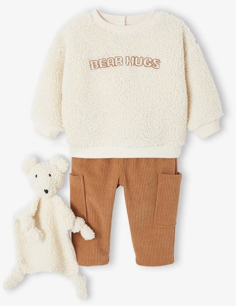 Conjunto sweat + calças + peluche, para bebé caramelo