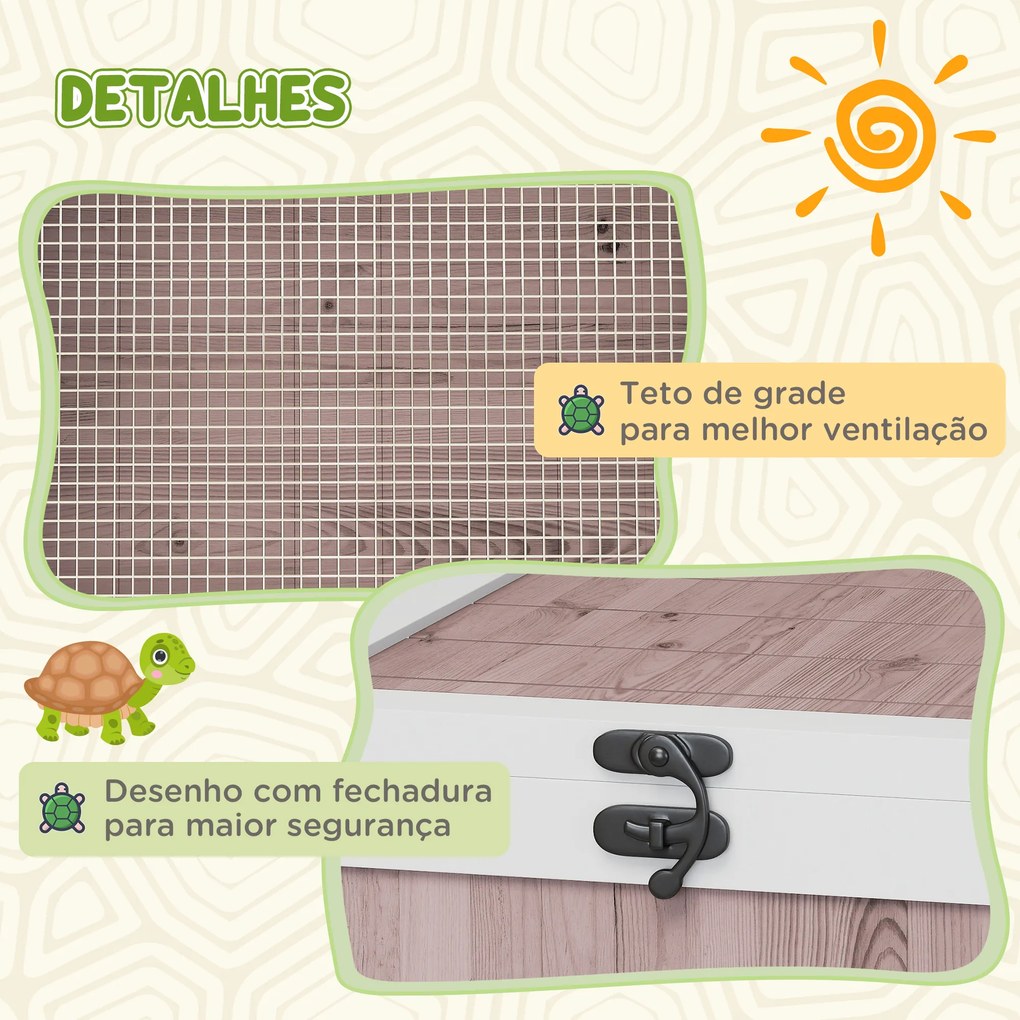 Terrario para Reptéis Casa para Tartarugas de Madeira com Painéis Laterais Transparentes e Trava 91x60,5x32 cm Castanho Acinzentado