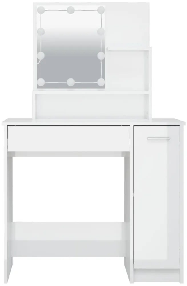 Toucador com LEDs 86,5x35x136 cm branco brilhante