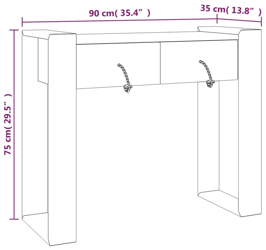Mesa consola 90x35x75 cm madeira de teca maciça